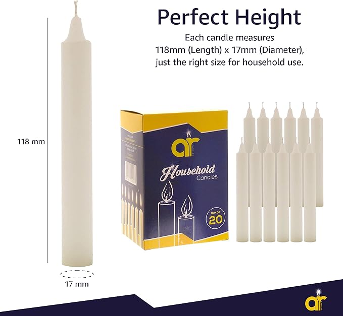 Unscented White Household Candles 11.8cm – Pack of 20 – Shabbos/Shabbat Candles for Emergency, Power Cuts, Home Use, Prayer, Vigil, Church, Decoration, Long Burn & Everyday Use