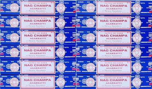 Satya Nag Champa Incense Sticks, Wood, Floral, 15g x 12 Packs = 144 Sticks, Blue